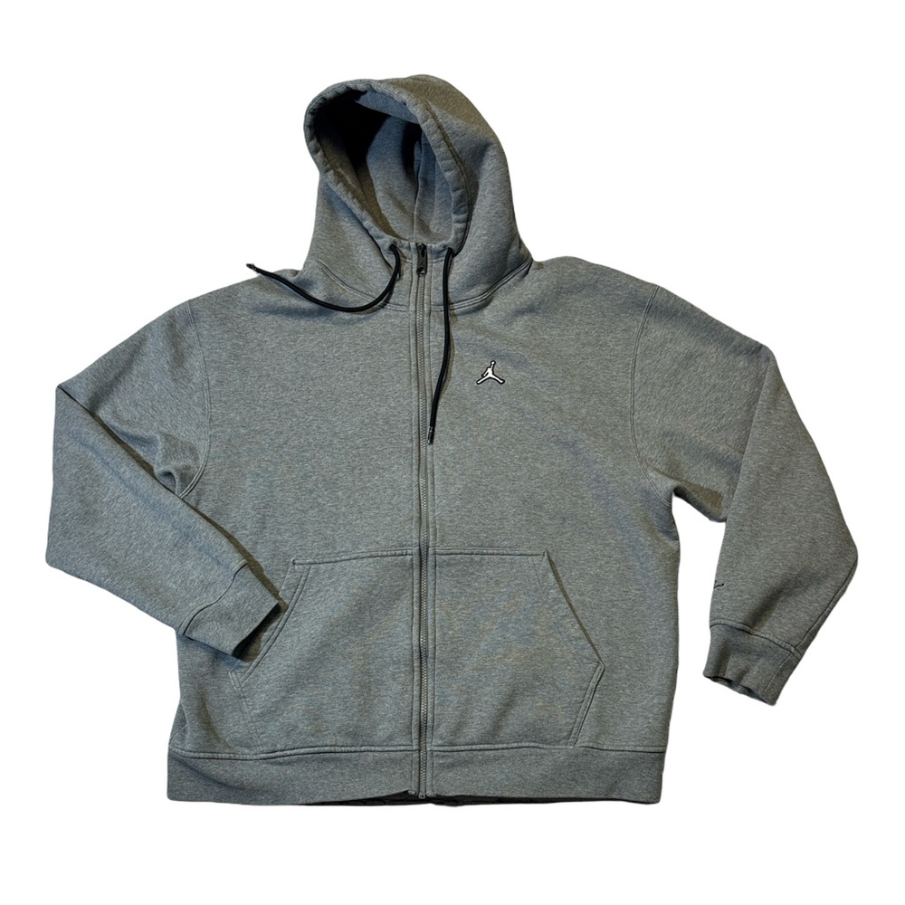 Jordan mens XL light gray full zip fleece cotton blend hoodie EUC